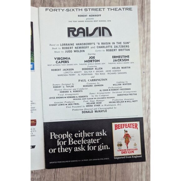 Vintage Playbill For "Raisin" Broadway Musical August 1974 46th street - Picture 4 of 5